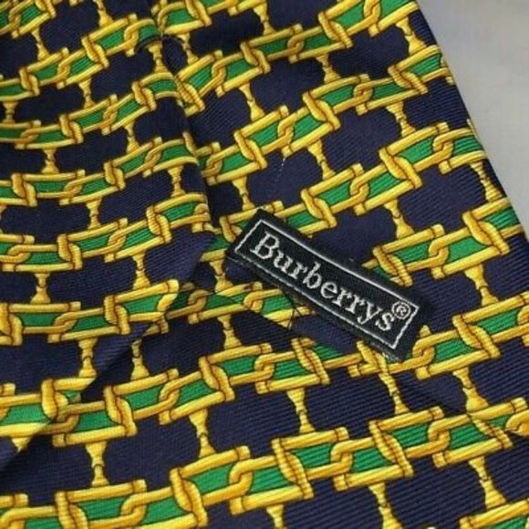 Burberrys Men Tie Blue Green Gold Chain Motif Neck - Picture 4 of 4